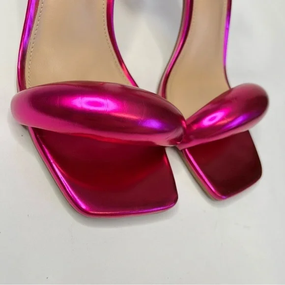 STEVE MADDEN Partay Pink Metallic Bubble Strap Square Toe Stiletto Sandals Heels - Picture 7 of 15